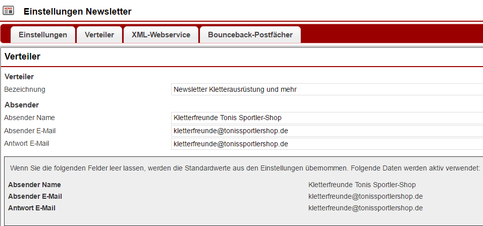 Screenshot Fenster zum Anlegen eines Verteilers