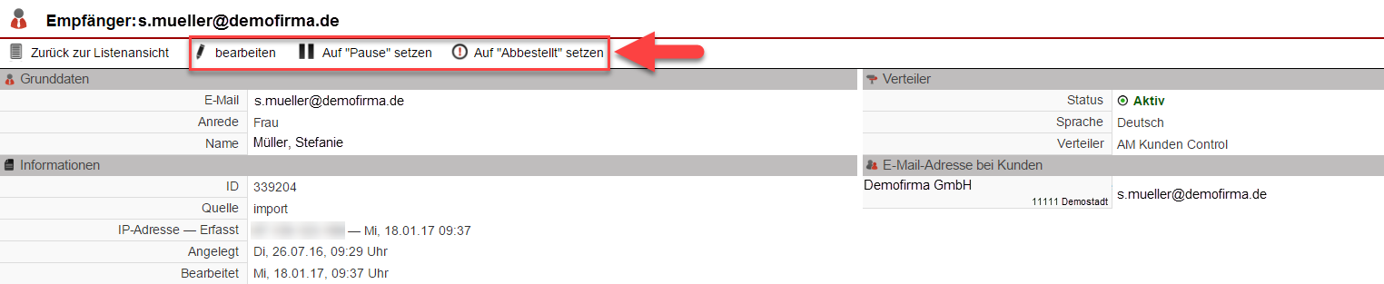 Screenshot Fenster zu den Einstellungen einer E-Mail-Adresse