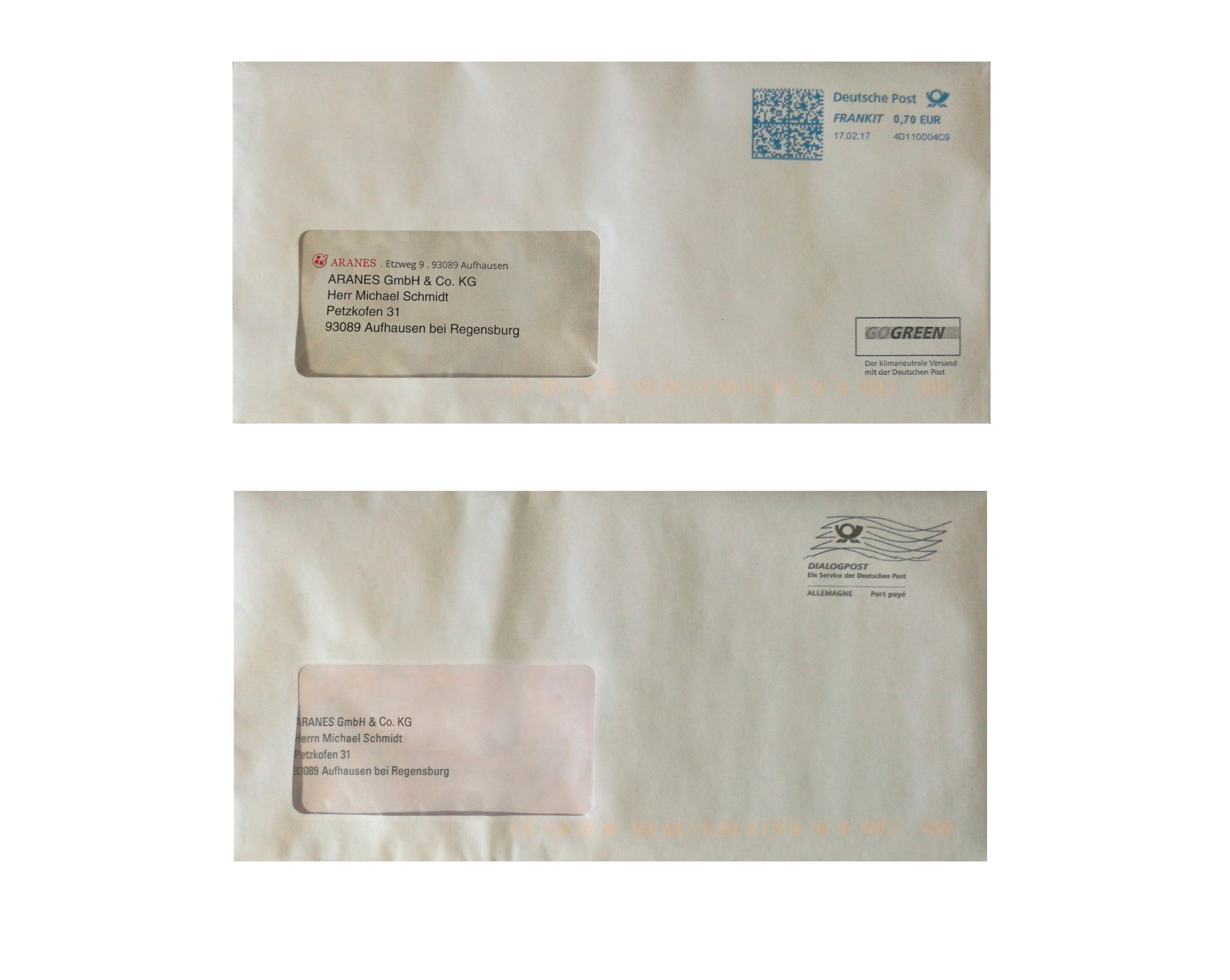 Brief von Onlinebrief24.de und ein Infopost-Brief im Vergleich
