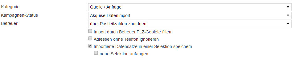 Screenshot Einstellungsbereich der Textimportparameter