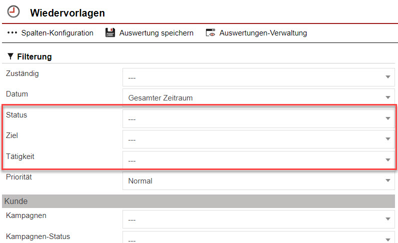 Screenshot Wiedervorlagenstatistik mit Markierung