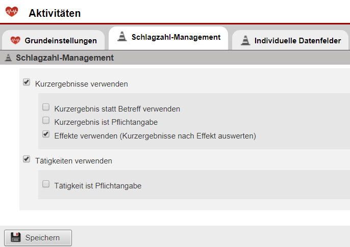 Screenshot Bereich zur Aktivierung und Steuerung der Schlagzahl-Management-Funktionen für Aktivitäten