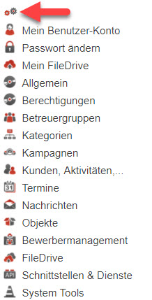 Screenshot Menüpunkt "Einstellungen mit ausgeklappten Einstellungsgruppen