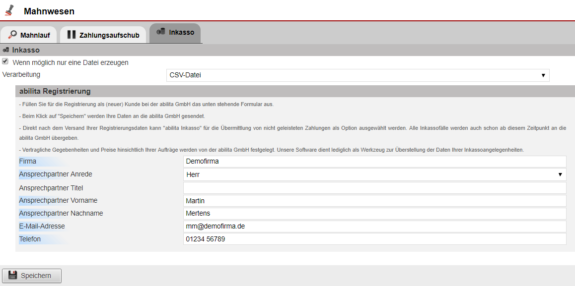 Screenshot ausgefülltes abilita-Registrierungsformular