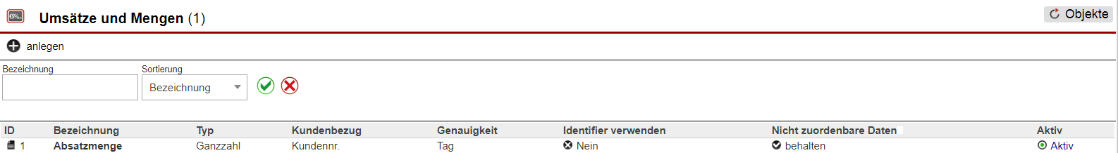 Screenshot Übersichtsmaske der angelegten Module