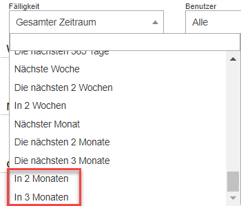 Screenshot Datumsfilter mit verschiedenen Markierungen