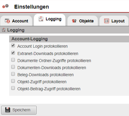 Screenshot Reiter "Logging" mit Einstellungsoptionen