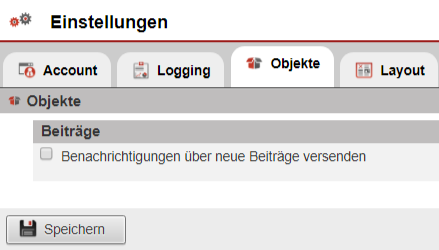 Screenshot Reiter "Objekte" mit Einstellungsoptionen