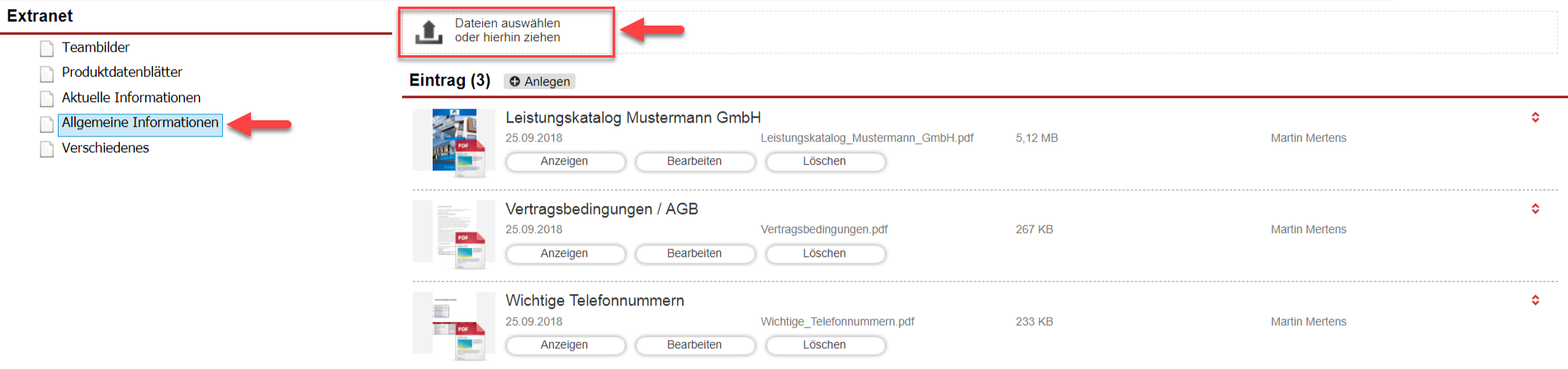 Screenshot Extranet-Maske mit verschiedenen Markierungen