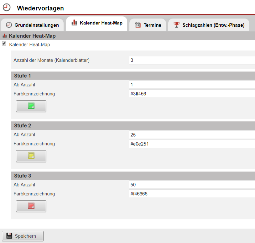 Screenshot Bereich zum Aktivieren und Einstellen der Kalender-Heat-Map