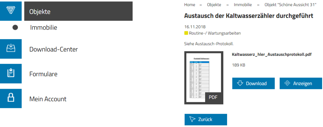 Screenshot Detailansicht eines Objekt-Beitrags