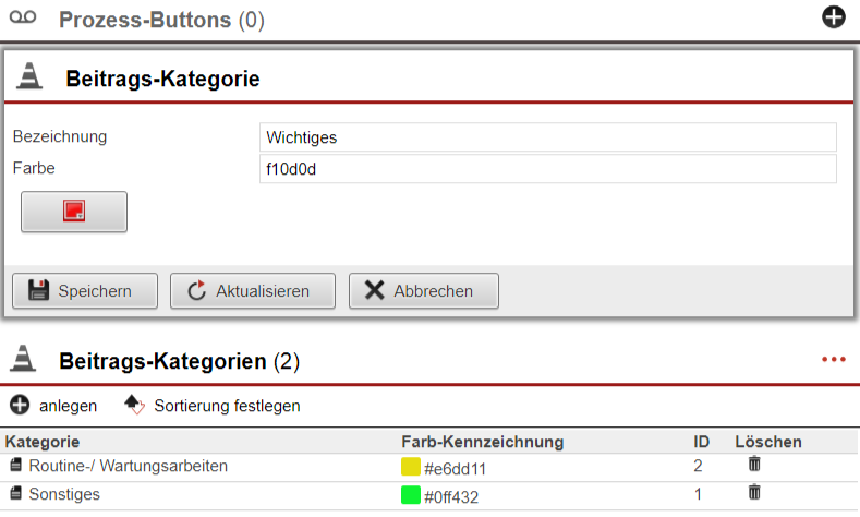Screenshot Obejekt-Übersicht Bereich "Beitragskategorien"