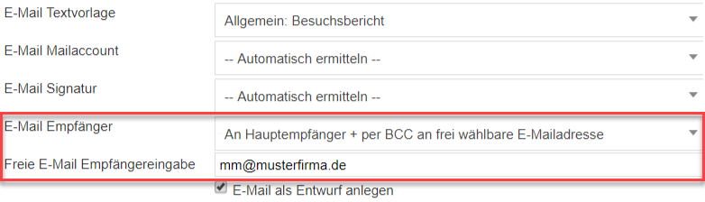 Screenshot Einstellungsmaske eine Prozess-Buttons mit markierten Einstellungen für den automatischen E-Mail-Versand