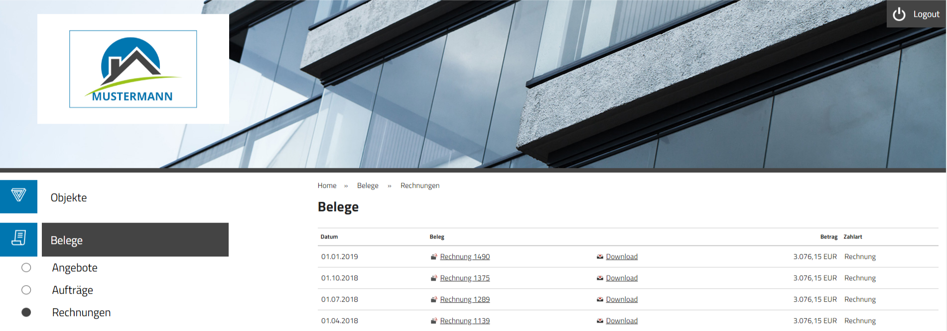 Screenshot Doku365-Front-End-Account mit freigegebenen Belgen