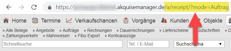 Screenshot der URL-Zeile eines Browsers mit Markierung eines bestimmten Bestandteils der AkquiseManager-URL