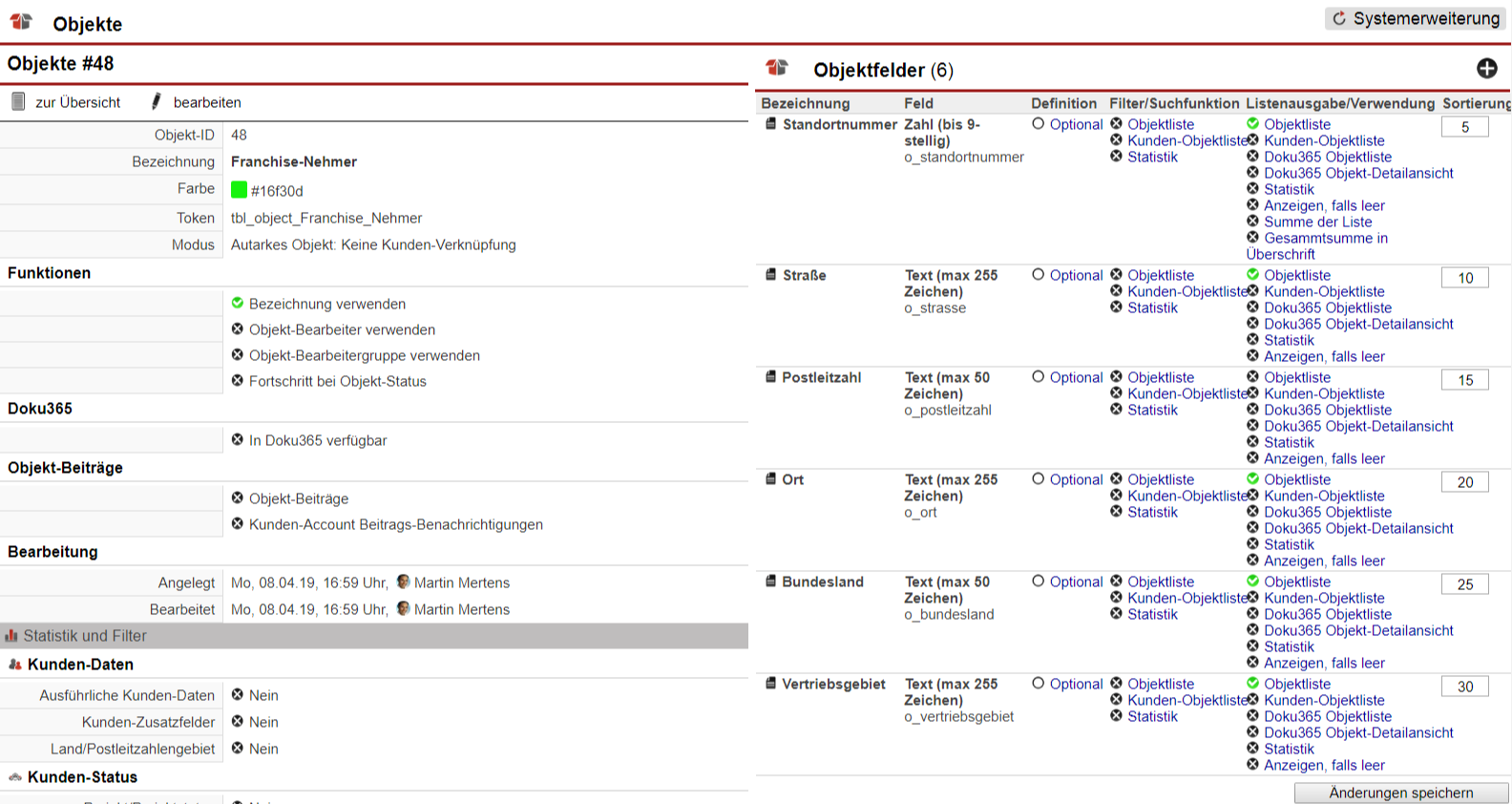 Screenshot der Bearbeitungsmaske eines autarken Objekts