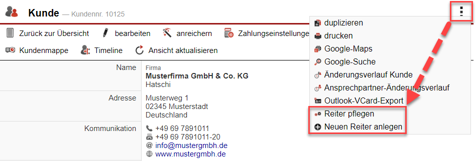 Screenshot der markierten Menüpunkte bzgl. der Anlage und Pflege von Reitern