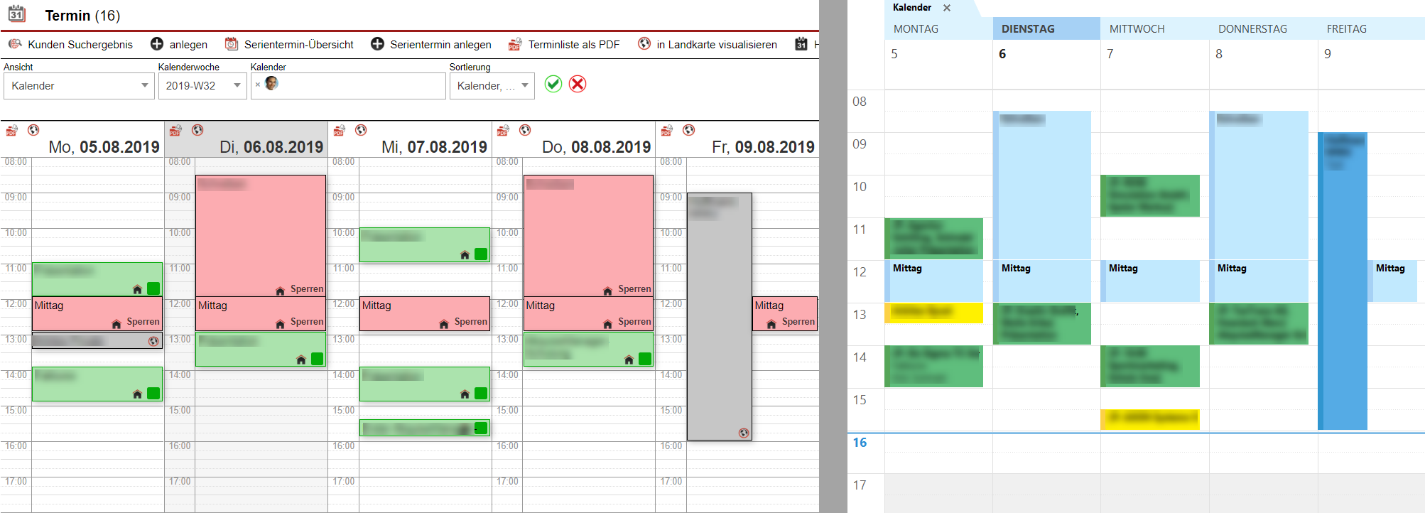 Screenshot-Collage AM-Kalender und Kalenderansicht aus Outlook mit übertragenem Inhalt