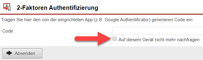 Screenshot 2FA Login-Maske mit markierter Option