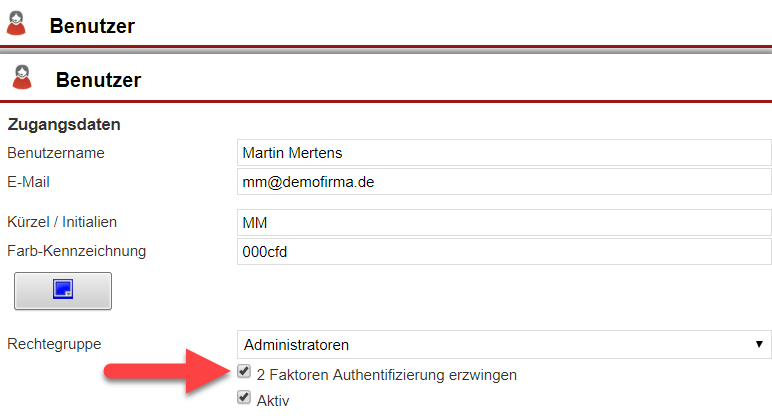 Screenshot der Option zum Aktivieren der 2FA für bestimmte Benutzer