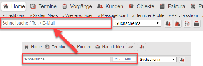 Screenshot neue und alte Schnellsuchzeile