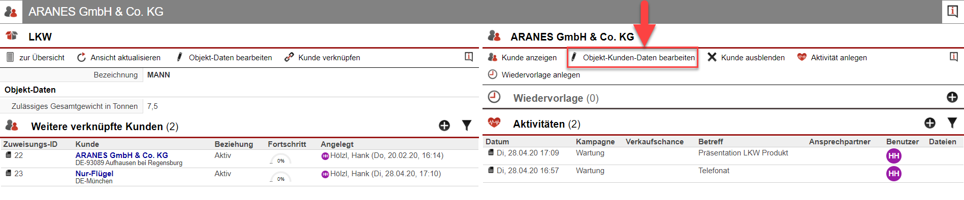 Screenshot Ansichtsmaske Objekt Einstellungen