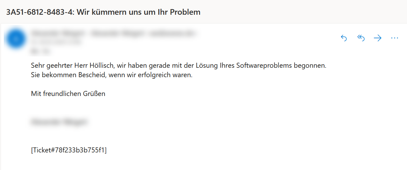 Screenshot: Automatische Nachricht