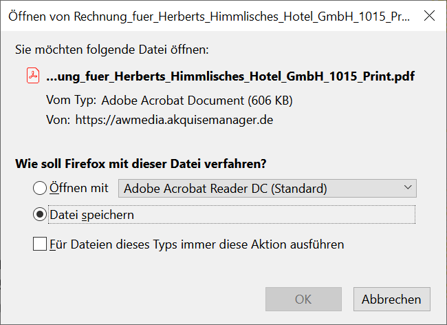 Screenshot Downloadfenster eines Belegs