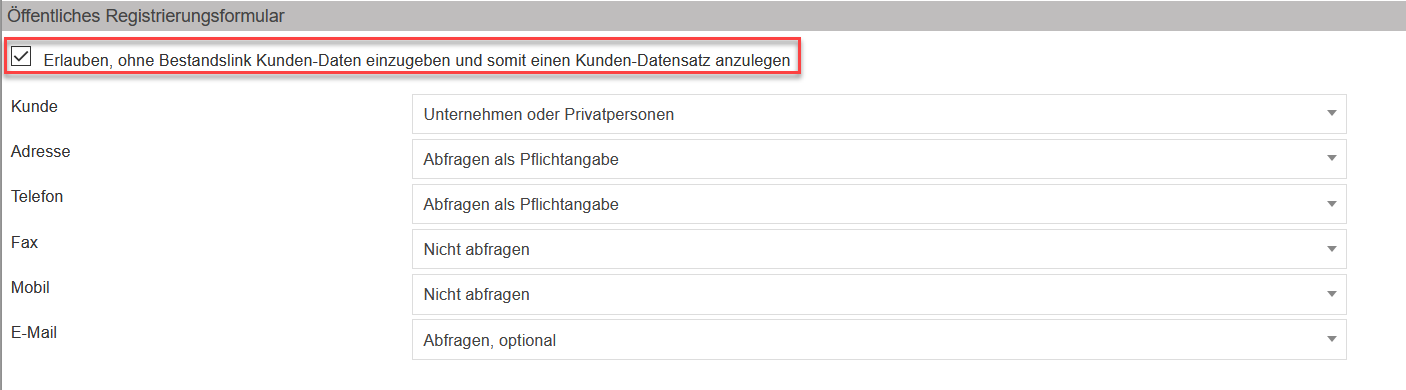 Screenshot Einstellungsbereich eines Formulars mit markierter Option