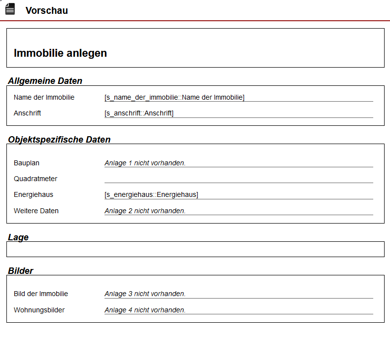 Screenshot: Vorschau des Formulars