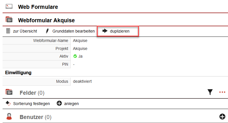 Screenshot: Duplizieren eines Formulars