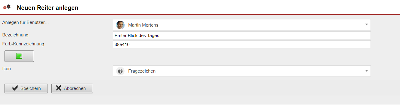 Screenshot Maske zum Anlegen eines neuen Dashboard-Reiters