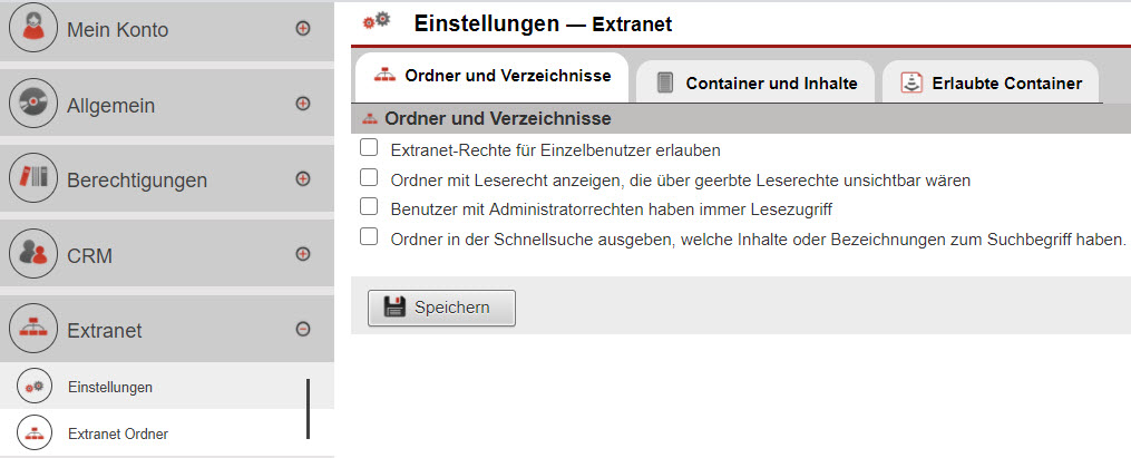 Screenshot der Maske Maske mit den allgemeinen Extranet-Einstellungen