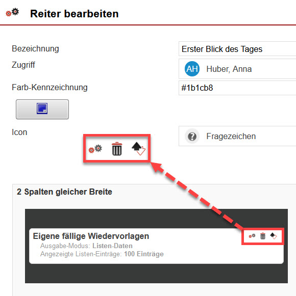 Screenshot geöffneter Reiter-Bearbeitungsbereich mit markierter Bearbeitungsoption der Container