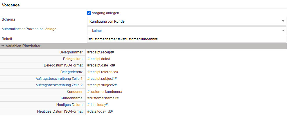 Screenshot geöffneter Bereich zur Anlage eines Prozess-Buttons im Einstellungsbereich "Prozess-Buttons" unter "Faktura"