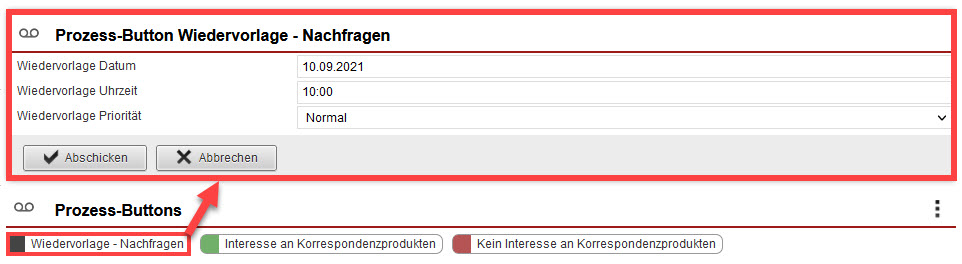 Screenshot geöffnetes Wiedervorlagen-Formular