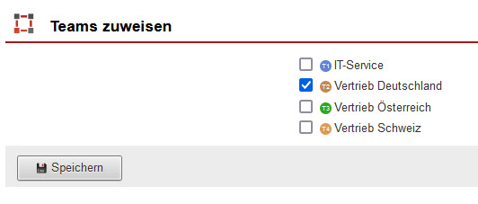 Screenshot geöffneter Bearbeitungsbereich zur Zuordnung von Teams