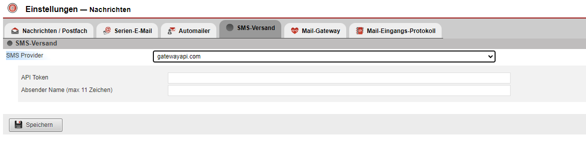Screenshot Einstellungsmenü SMS-Versand
