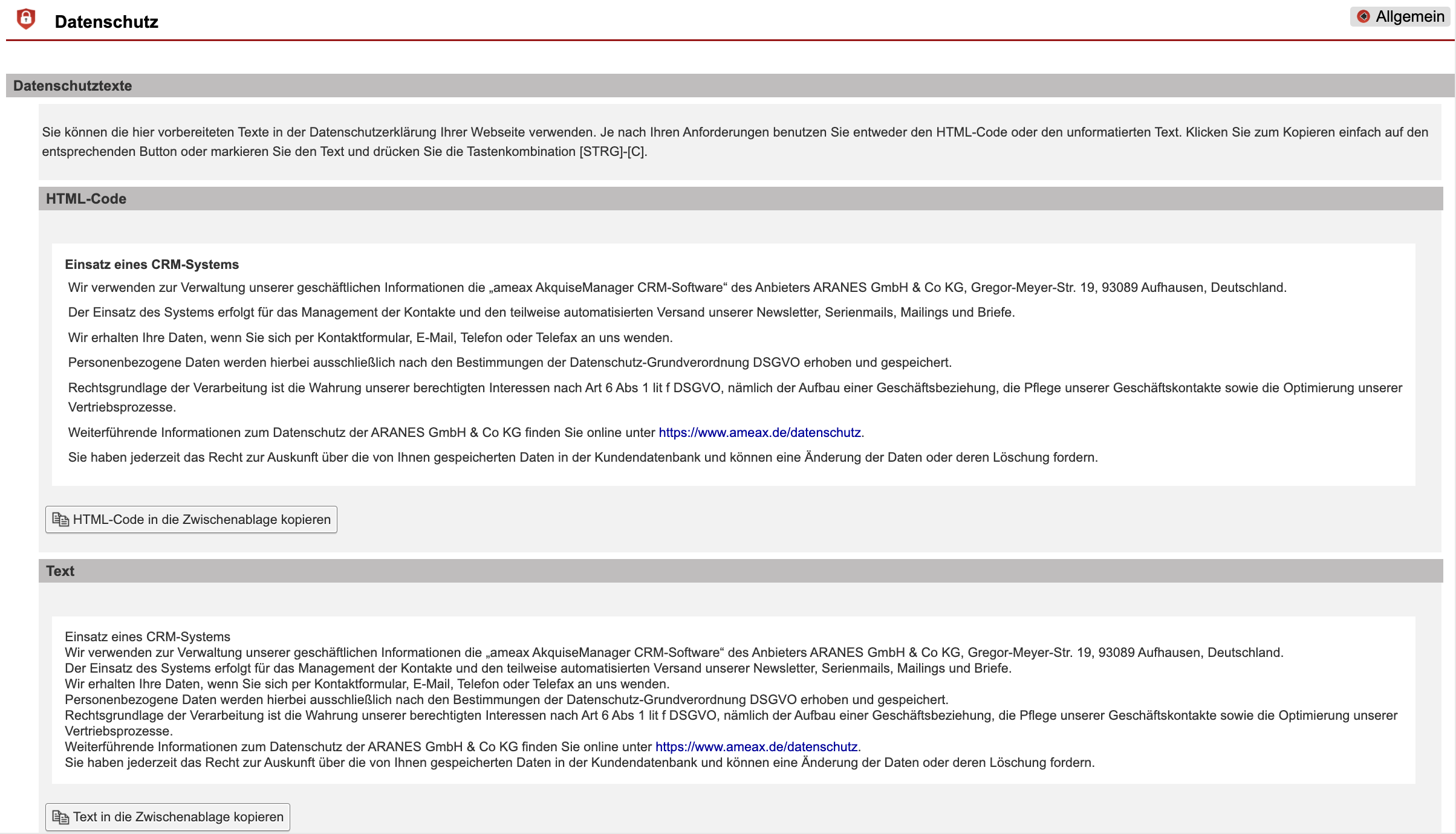 Datenschutz bei der ameax AkquiseManager CRM-Software