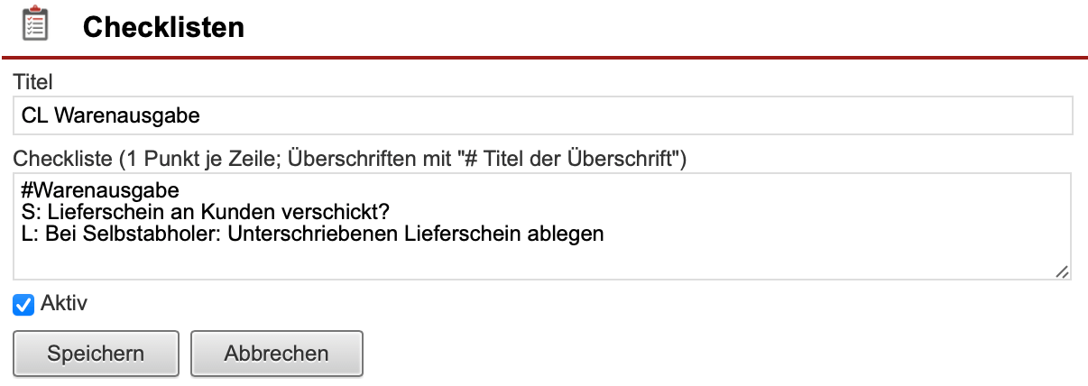 Beispielcheckliste mit einer Überschrift.