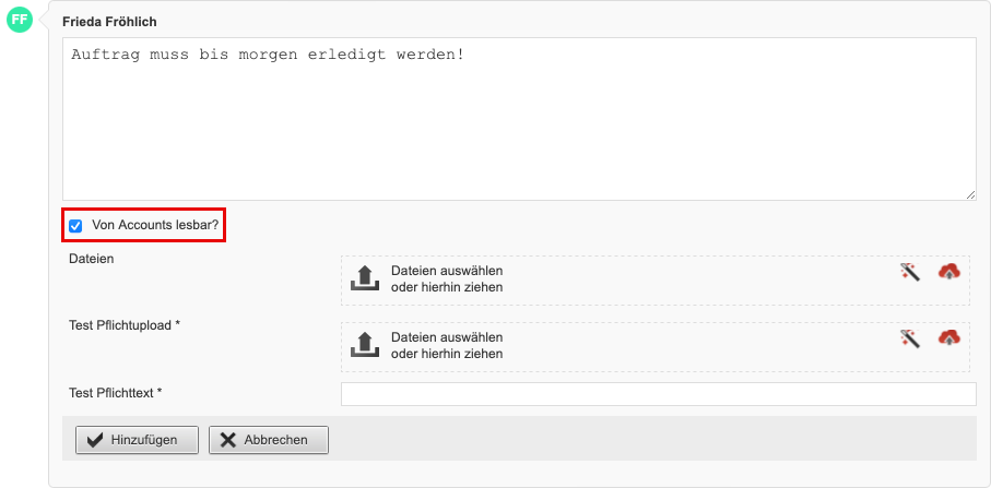 Screenshot Musterkommentar mit markiertem Feld