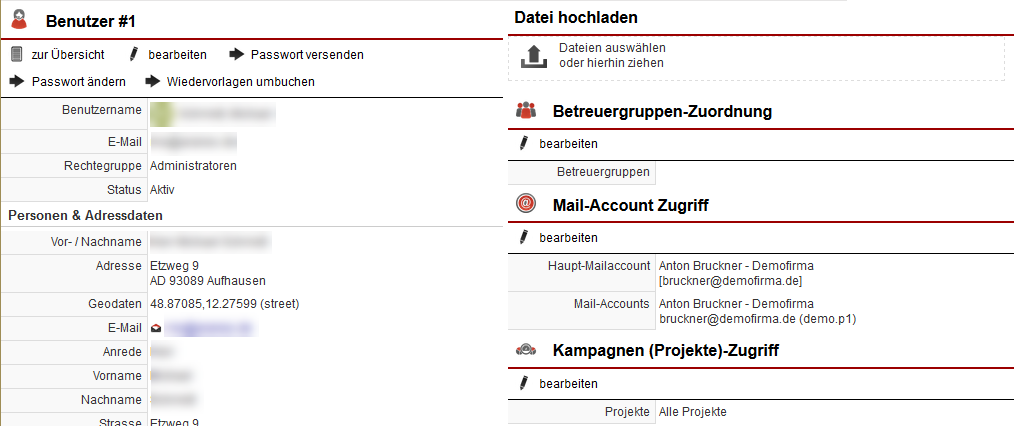 Voransicht für das Redesign unserer CRM Benutzeroberfläche am Beispiel eines Benutzerkontos