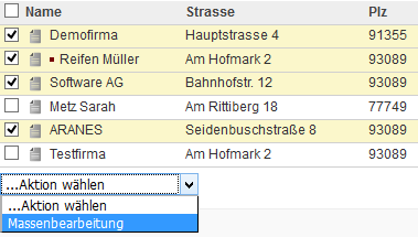 Wählen Sie die Kunden aus, welche über die Massenbearbeitung geändert werden sollen.