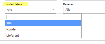 Filtern Sie die Suchliste nach Datensätzen mit Kundennummer oder mit Kreditorennummer