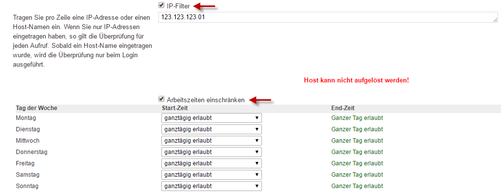 So stellen Sie eine Zugriffsfilterung nach IP-Adresse und die Zeitbeschränkung ein