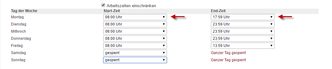 So stellen Sie die genaue Tageszeiten für den CRM-Systemzugriff ein