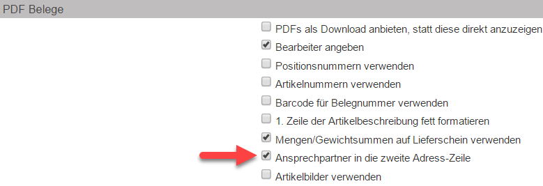 Screenshot Einstellungen Faktura mit Pfeil auf aktivierte Option "Rohertrag einzeigen"