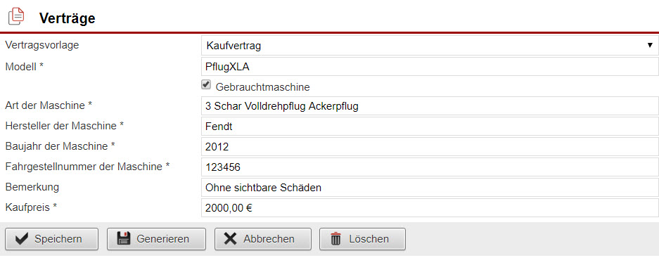 Screenshot Fenster Vertragserstellung mit bereits eingefügten Angaben