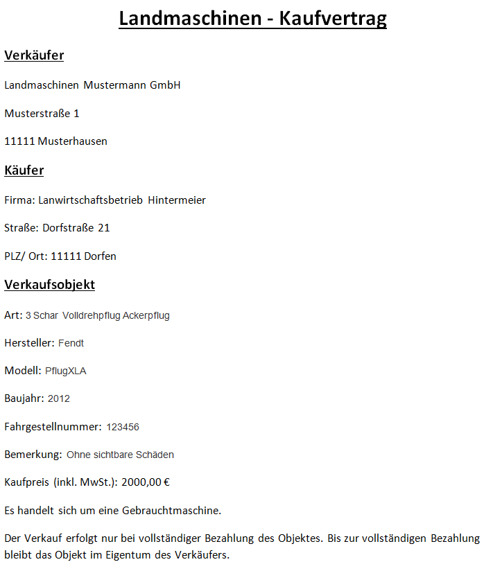 Screenshot fertiges vom AkquiseManager erstelltes Vertragsdokument