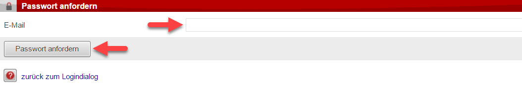 Screenshot Fenster zum Anfordern eines neuen Passworts